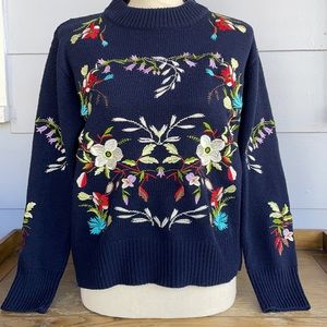💙 Woven Heart Floral Embroidered Sweater Size Small